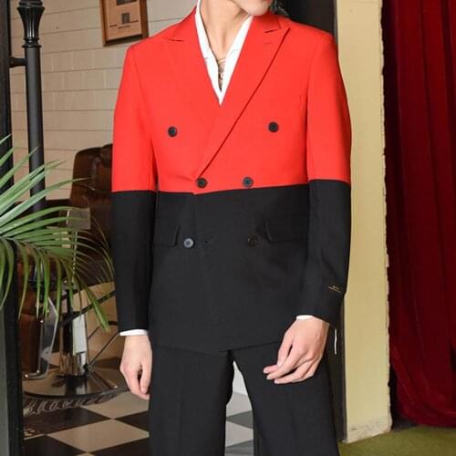 New Dinner Suit Spell Color Man Suit Double Breasted Wedding Suit Bespoke Suit 2 Pieces Groom Tuxedos (Jacket +pants)