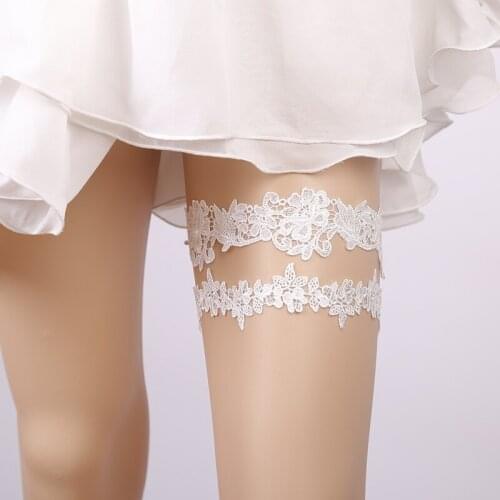 2018 Wedding Garters Rhinestone Lace white Embroidery Floral Sexy Garters 2 pcs for Women/Bride Thigh Ring Bridal Leg Garter