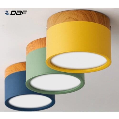 [DBF]Macaroon Iron+Wood LED Ceiling Light 5W 12W Surface Mount Ceiling Spot Light for Bar Kitchen
