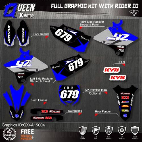 QUEEN X MOTOR Custom Team Graphics Backgrounds Decals 3M Stickers Kit For YAMAHA 2015 2016 2017 2018 2019 YZ125-250 004