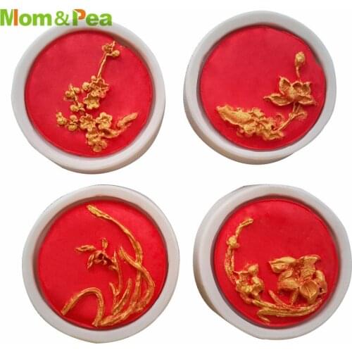 Mom&Pea MPA0731-4 Chinese Style Flower Shaped Press Silicone Mold Cake Decoration Fondant Cake 3D Mold Food Grade