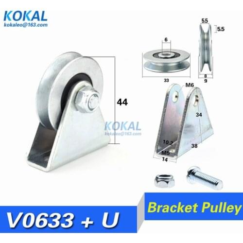 [V0633+ZJ]1pcs 6*33*8mm with triangular bracket/L bracket, V-grooved wheel, N626 606 bearing wire rope pulley/crane/guide wheel
