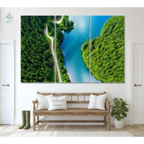 Interior Decor Mountain Lake Wall Art Pine Forest Canvas Print