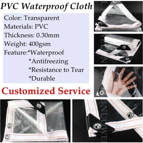 Customize Size 0.3mm Thicken Transparent PVC Tarpaulin Rainproof Tarp Super-Perspective Waterproof Balcony Cover Plant Rainproof