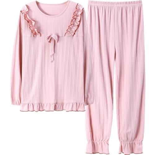Women Ruffles Cotton 2PCS Pajamas Sets Sweet Lady Lounge Pyjamas Sleep Suit Soft Nightwear Summer Lingerie Home Sleepwear
