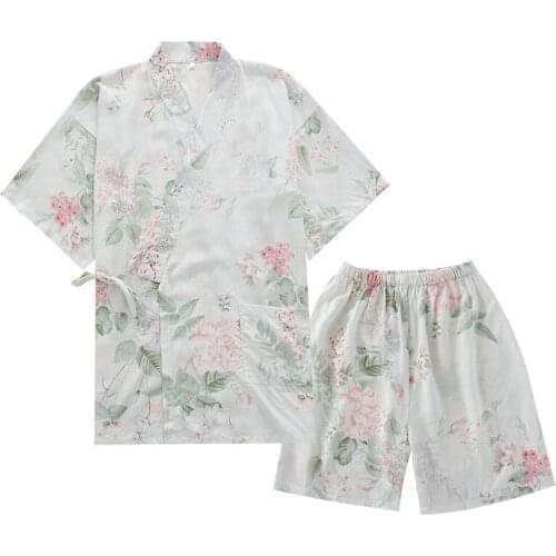 Ladies Summer Cool and Comfortable Cotton Short-sleeved Shorts Kimono Pajamas Suit Pidzama Damska Pijamas Verano Mujer