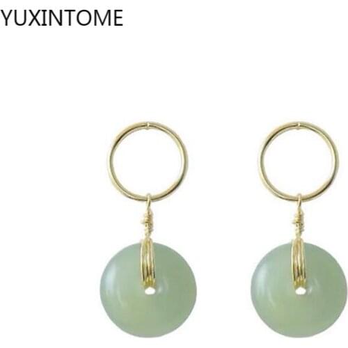 925 Sterling Silver Ear Needle Jade Earrings For Women Mom Birthday Day Gift Simple Metal Geometric Stud Earrings Fine Jewelry