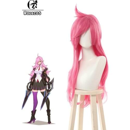 ROLEOCS LOL Katarina Cospaly Hair Battle Academia Katarina Cospaly Headwear 70CM Long Pink Hair Synthetic Hair Women