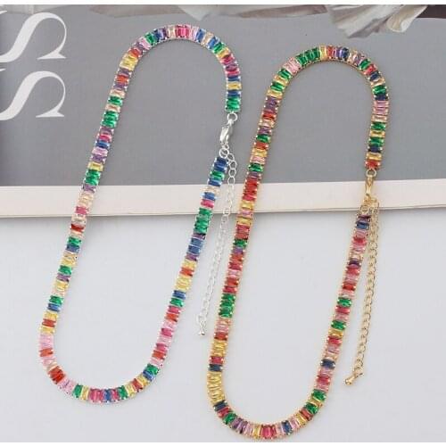 Rainbow Tennis Necklaces for Women Gold Crystal Colorful Stone Statemet Necklace Choker CZ Cubic Zirconia Women Jewelry