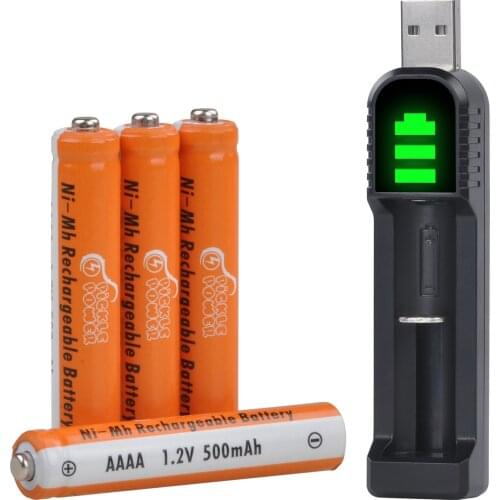 4Pcs AAAA 1.2V 500mAh Rechargeable Ni-MH Battery and LED Charger for 1200 Cycles Surface Pen Active Stylus Rechargeable Battery