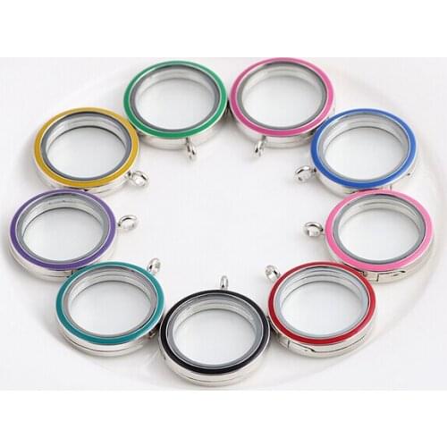 10PCS/lot 9Colors 30MM Round Colorful Magnetic Glass Living Memory Floating Locket Alloy Pendant Fashion Jewelrys