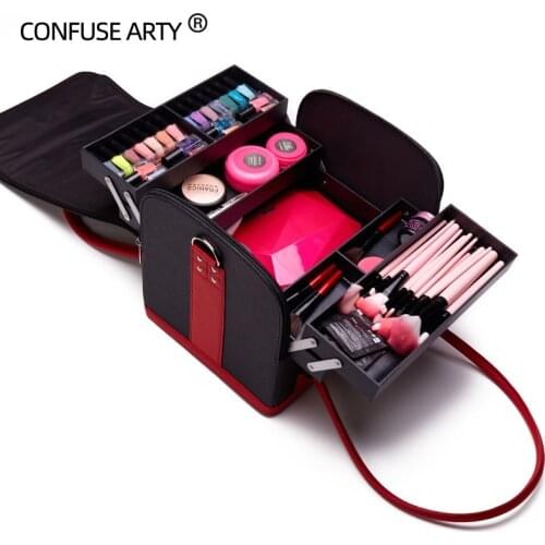 2021 New PU Leather Makeup Bag Large Capacity Professional Travel Tattoo Beauty Cosmetic Tool Box