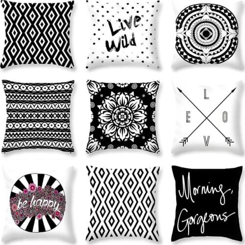 Black and White Themes Throw Pillow Case Geometry Flora Plants Cushion Covers for Home Sofa Chair Decorative Pillowcases