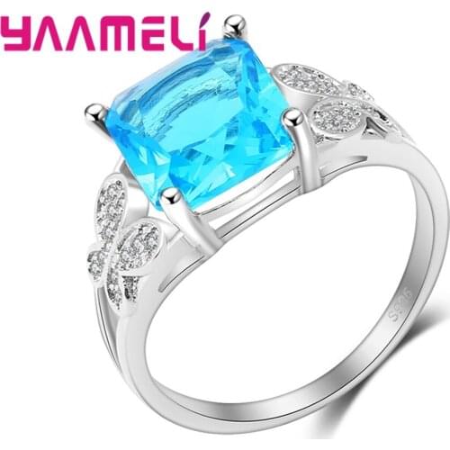 Elegant Butterfly Shape Women Sky Blue Austrian Crystal 925 Sterling Silver Rings For Anniversary Wedding Jewelry Gifts