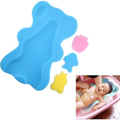 Cartoon Bear Shape Baby Bath Holder with Bathing Brush Cute Baby Infant Showing Holder Pocket Bed Anti-slip Shower Cushion