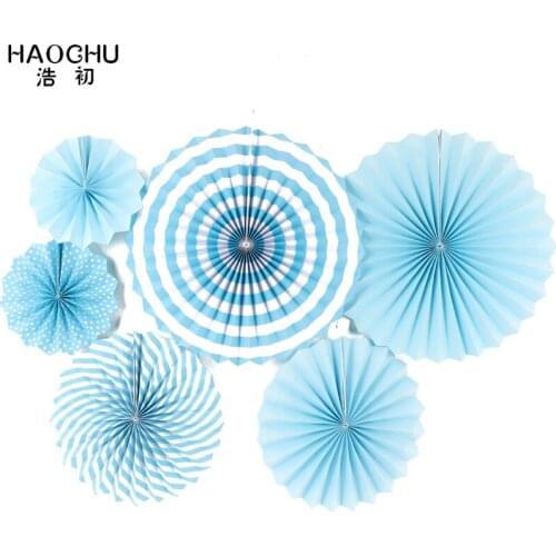 HAOCHU 6pcs/lot 8"12"16"Tissue Paper Fans Sky Blue for Baby Showers Wedding Birthday Party Nursery Garden Home Decor Paper Craft