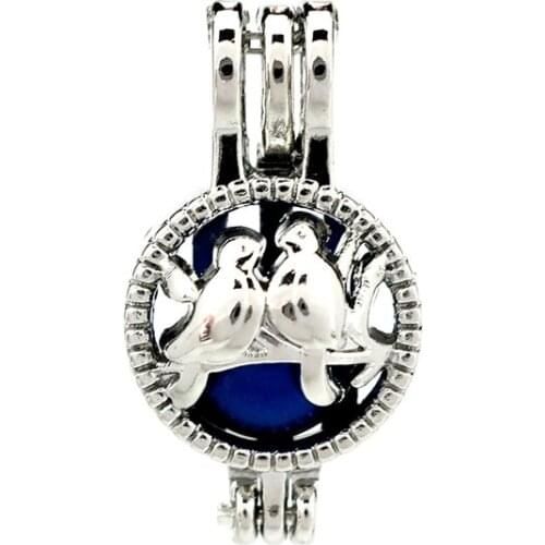 K920 5pcs/lot Silver Alloy Bird Round Love Beads Pearl Cage Pendant Locket Fairytale Party Essential Oil Diffuser