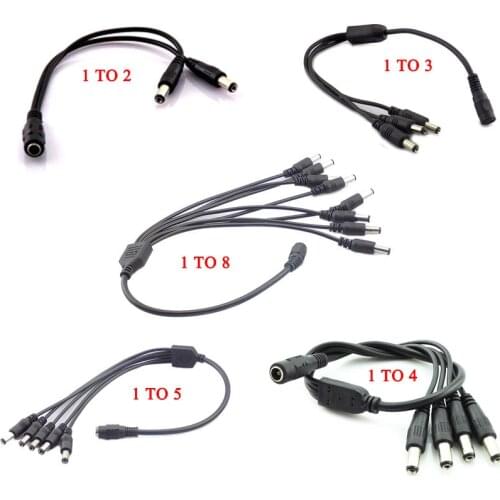 2.1*5.5mm 1 Female to 2 3 4 5 8 Male DC Power Splitter Plug Cable for CCTV security Camera Accessories power Supply adapter 12V