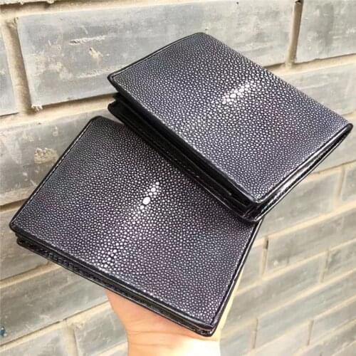Classical Designer Authentic Thailand Smooth Stingray Skin Male Short Wallet Genuine Exotic Leather Men Small Card Holders Purse