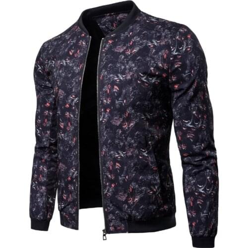 Europe/US Size Spring Jacket Men Stand Collar Animal Printed Zippers Jacket Autumn Personality Thin Jacket Male Outwear