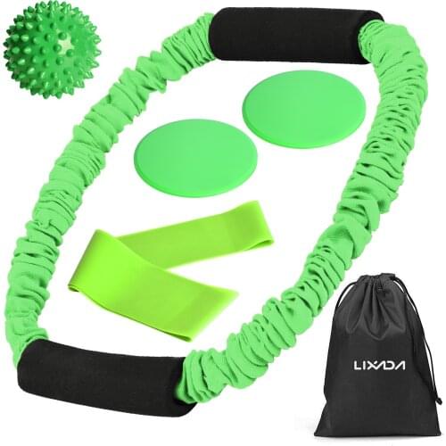 Lixada O-shaped Stretching Strap with Exercise Core Slider Resistant Band Spiky Ball Storage Bag for Yoga Workout Pilates