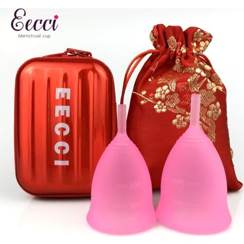 Menstrual Cups Soft Flexible,Reusable Medical-Grade Silicone Period Cope with 1case 1 bag - 2 Size - 2pc Tampon Pad Alternative