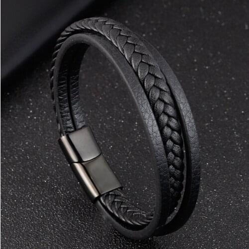 Multilayers Handmade Braided Genuine Leather Bracelet Bangle for Men Glamour Punk Jewelry