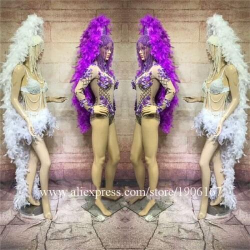 Fashion bar nightclub modern female catwalk dance singer gogo stage adult high fork feather costume clothes