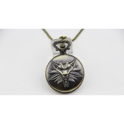 ZRM Fashion Jewelry Vintage Charm The Wizard 3 Wolf Pocket Watch Pendant Necklace For Men And Women