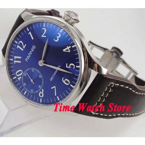44mm Parnis Royal blue dial luminous deployant clasp 17 jewels mechanical 6497 hand winding movement mens watch men 930
