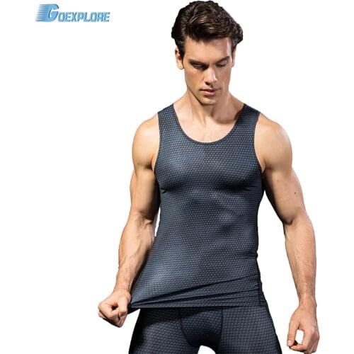 Goexplore Mens Running Vest New Compression Tights Gym Tank Top Summer Elastic Quick Dry Sleeveless train Sport Shirt