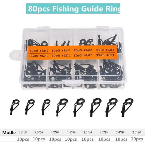 80PCS/Box multi-Size Fishing Casting Spinning Rod Guide Ring Set stainless steel ceramic Guide Hole Over Wire Loops Suit