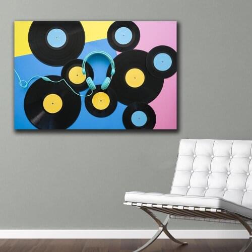 Wall Art Gramophone_record_Headphones Photo Art For Living Room Home Decor Oil Painting On Canvas Wall Painting No Frame