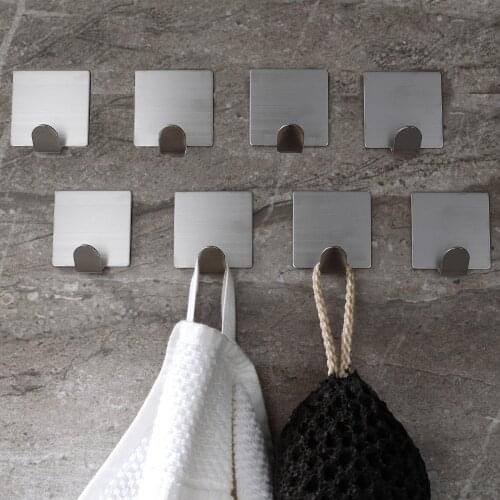 ZUNTO 8PCS/Set Wall Hook Kitchen Bathroom Towel Coat Clothes Hook Hanger Stainless Steel Key Holder Self-adhesive Bag Coat Rack