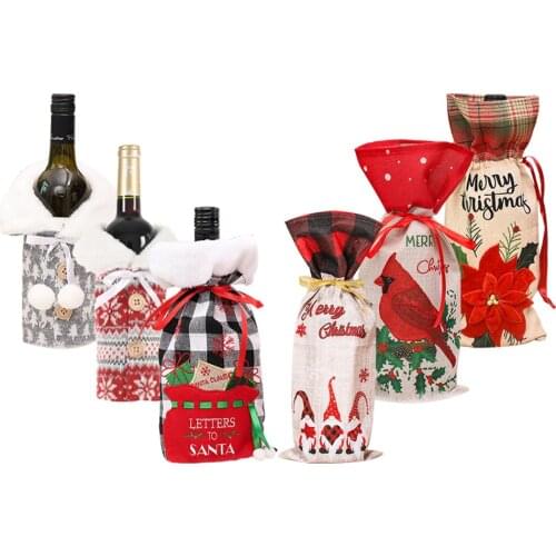 New Year 2022 Christmas Gift Bags Holder Wine Bottle Cover Merry Christmas Decor for Home Noel 2021 Santa Xmas Decoration Dinner