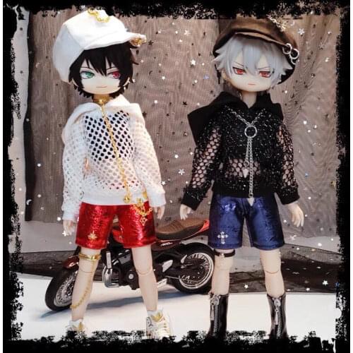 OB22 is suitable for 1/6size fashion new white net hooded top + vest + red or blue cross pants + cap black and white 4 piece set