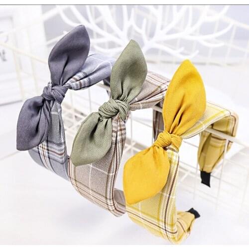 Wholesale Plaid Headband Hair Accessories Fashion Bowknot Hairband women 12pcs Girls Cute Bow Headband