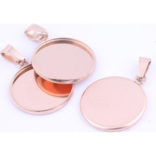 10pcs 20mm 25mm 30mm Cabochon Base Settings Stainless Steel Rose Gold Plated Pendant Trays Diy Blank Necklace Bezels With Bails