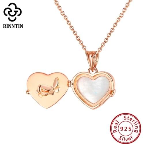 Rinntin 925 Sterling Silver Love Heart Locket Pendant Necklaces for Women Mother of Pearl Valentines Day Mothers Day Gifts EQN25