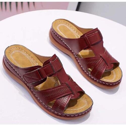 Women Shoes Artificial Leather Women Sandlas Wedge Shoes Bohemian Low Heels Women Slippers Ladies Sandals Femmes Chaussures