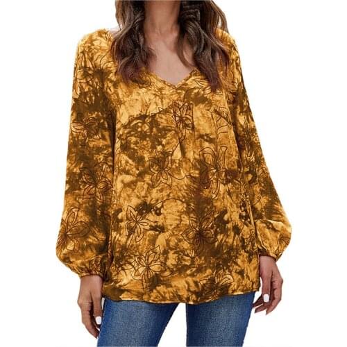 Comfortable V-Neck Long Sleeve Top Fashion Womens Print Tie-Dyed Loose winter steertwear fashion tops 2021 woman fashion