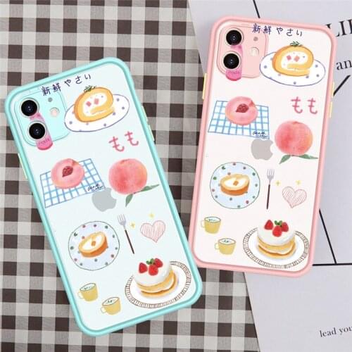 GYKZ Japan Cartoon Peach Cake Pattern Phone Case For iPhone 12 11 Pro XS MAX XR 7 SE20 8 Plus Shockproof Cover Matte Candy Coque