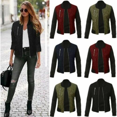 Women Jacket Retro Slim Ladies 100% Cotton Jacket Coat Zip Up Biker Casual Tops S-3XL /BY