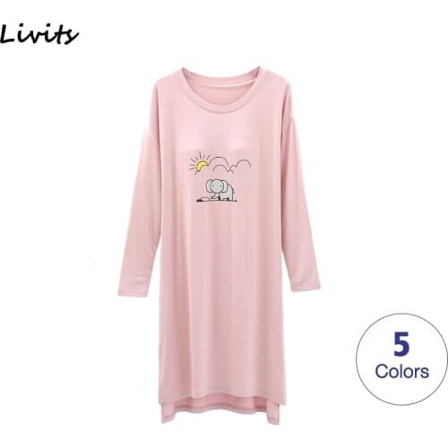 Women Dresses Built-in Bra Padded Stretchable Modal Midi Dress Knee-Length Long Sleeve Printed Sexy Casual Korean SA1010