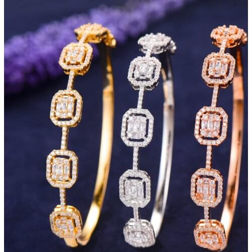 3 Colors Charms CZ Statement Bangle Women Wedding Jewelry Full Cubic Zircon Dubai korean Bracelets 2019 New Design Bangles