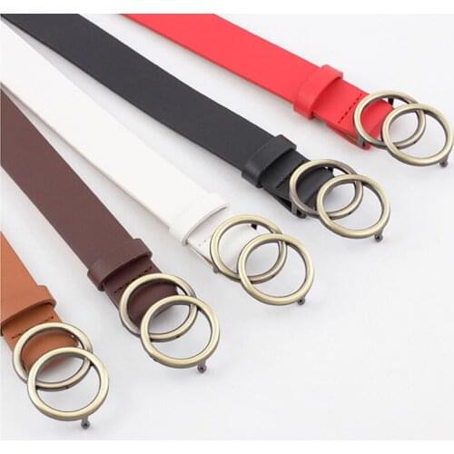 Double Ring Women Belt Fashion Waist Belt PU Leather Metal Buckle Heart Pin Belts for Ladies Leisure Dress Jeans Wild Waistband