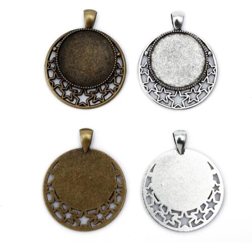 10pcs fit 25mm Pendant Settings Cabochons Bases Hollow Moon Charms Bezel Trays Glass Cabochon DIY Necklace Jewelry Findings B