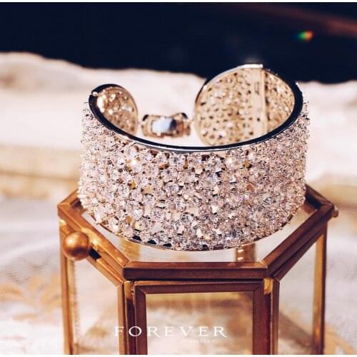 14K Gold Moissanite Diamond Bangle Bracelet For Women Bridal Wedding Bangle Trendy Party Jewelry