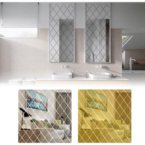 17Pcs Diamonds Triangles Acrylic Mirror Wall Stickers Set 1mm Thickness Self-Adhesive 3D Bedroom Home Decoration Mirror Sticker