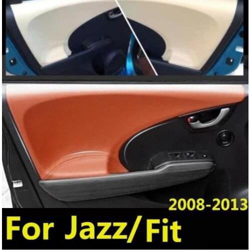 4PCS Microfiber Door Panels Armrest Leather Protective Cover For Honda JAZZ / Fit 2008-2013 Hatchback car interior accessories
